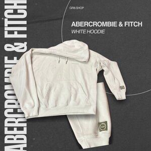 Abercrombie & Fitch White Hoodie Large Soft Cotton Blend Front Pocket Drawstring
